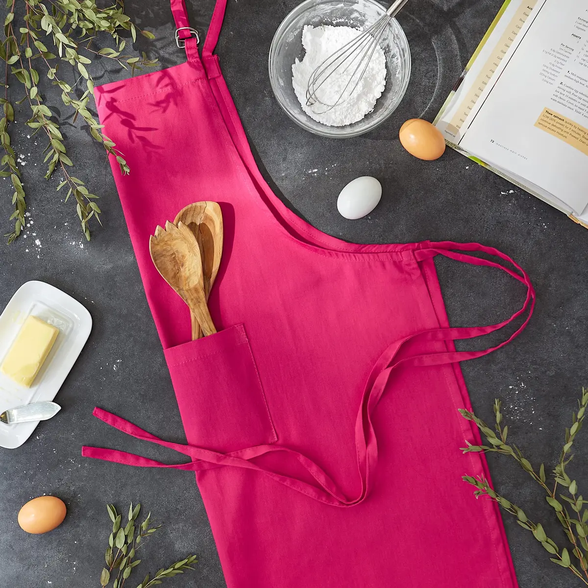 DII Neon Pink Chef Apron | Unisex Cotton Kitchen Essential (28in x 32in) - view 6