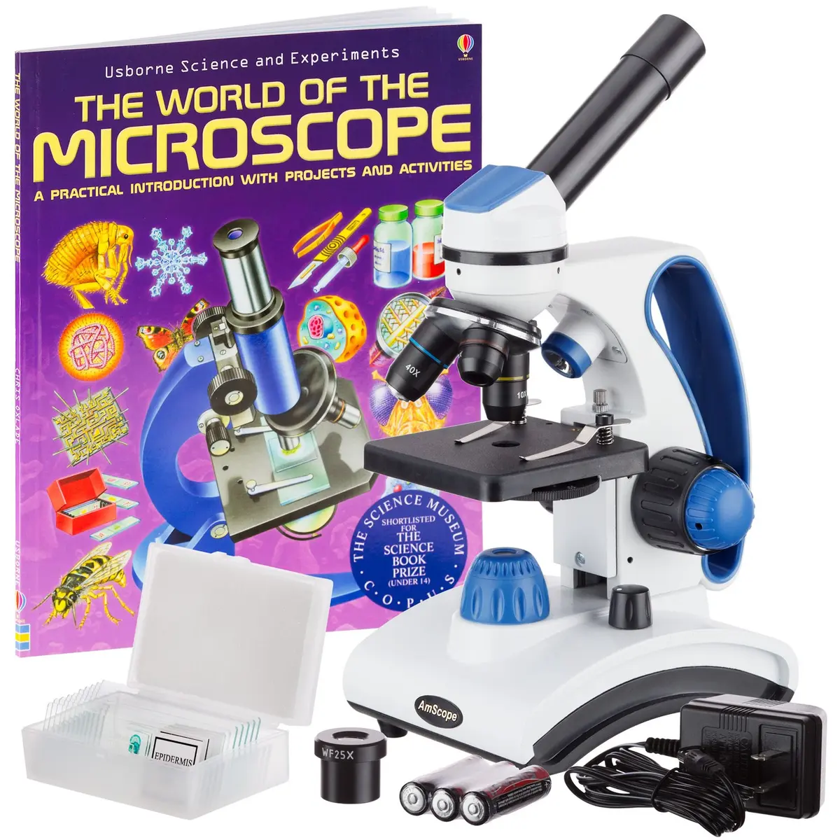 AmScope M162C-2L-PB10-WM 1000X Microscope Kit for Education & Home Use | All-Metal Durable Design - main product image
