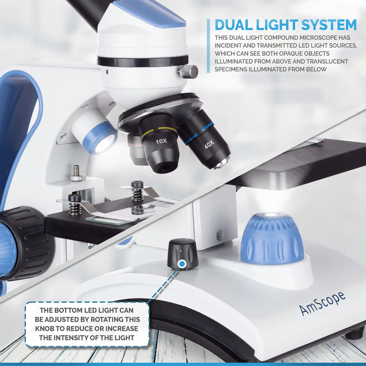 AmScope M162C-2L-PB10-WM 1000X Microscope Kit for Education & Home Use | All-Metal Durable Design - view 5