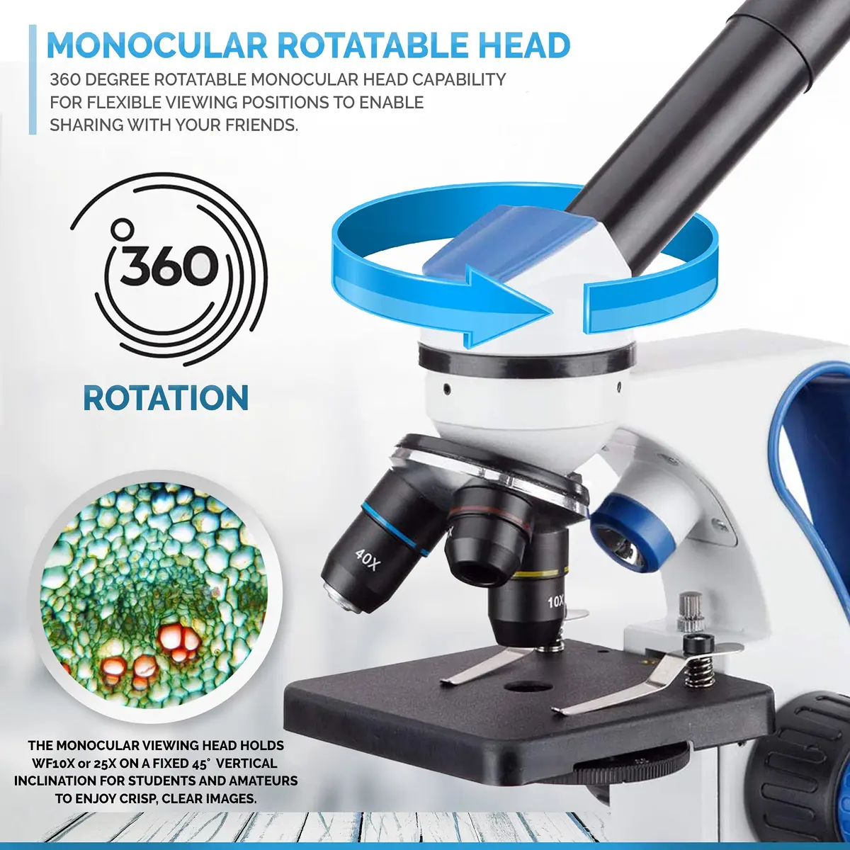 AmScope M162C-2L-PB10-WM 1000X Microscope Kit for Education & Home Use | All-Metal Durable Design - view 6