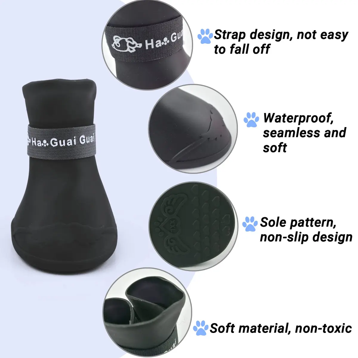 Cdycam Black Rubber Dog Paw Protectors | Waterproof Anti-Slip Rain Boots for Small to Large Paws (XL: 7.6cm L x 6.1cm W) - view 3