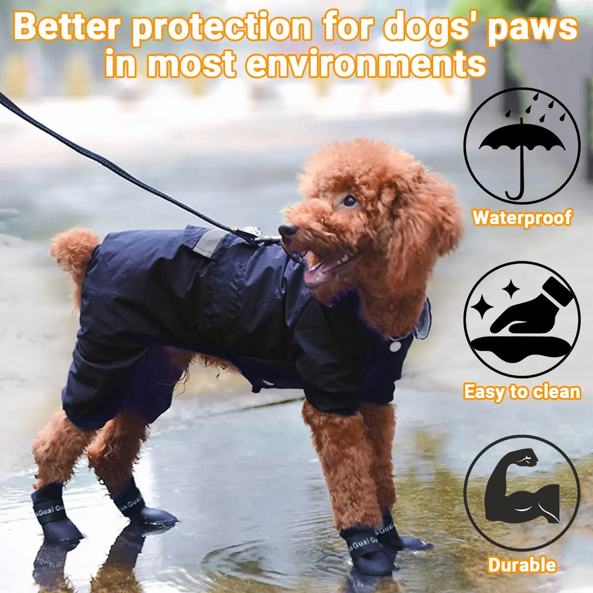 Cdycam Black Rubber Dog Paw Protectors | Waterproof Anti-Slip Rain Boots for Small to Large Paws (XL: 7.6cm L x 6.1cm W) - view 4