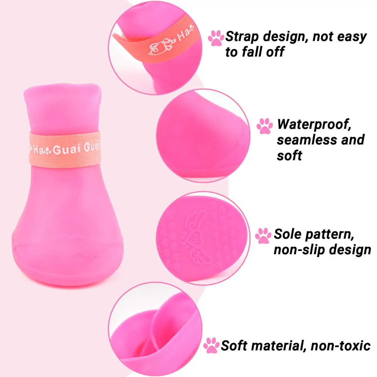Cdycam Cute Little Pet Dog Puppy Rain Snow Boots Shoes Booties Candy Colors Rubber Waterproof Anti-Slip (Rose Red, X-Large) - view 3