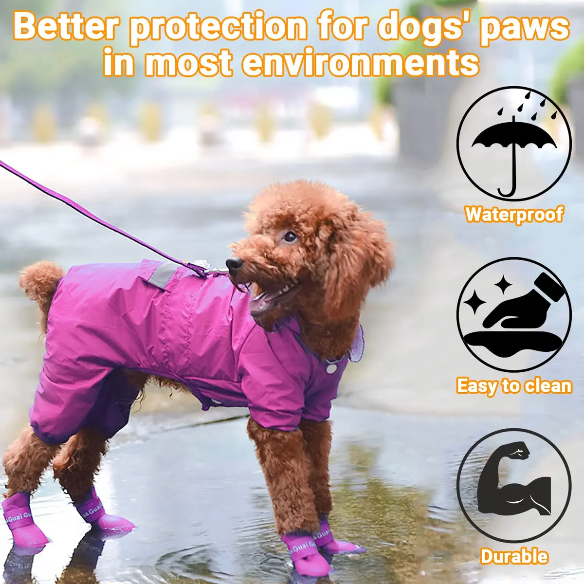 Cdycam Cute Little Pet Dog Puppy Rain Snow Boots Shoes Booties Candy Colors Rubber Waterproof Anti-Slip (Rose Red, X-Large) - view 4