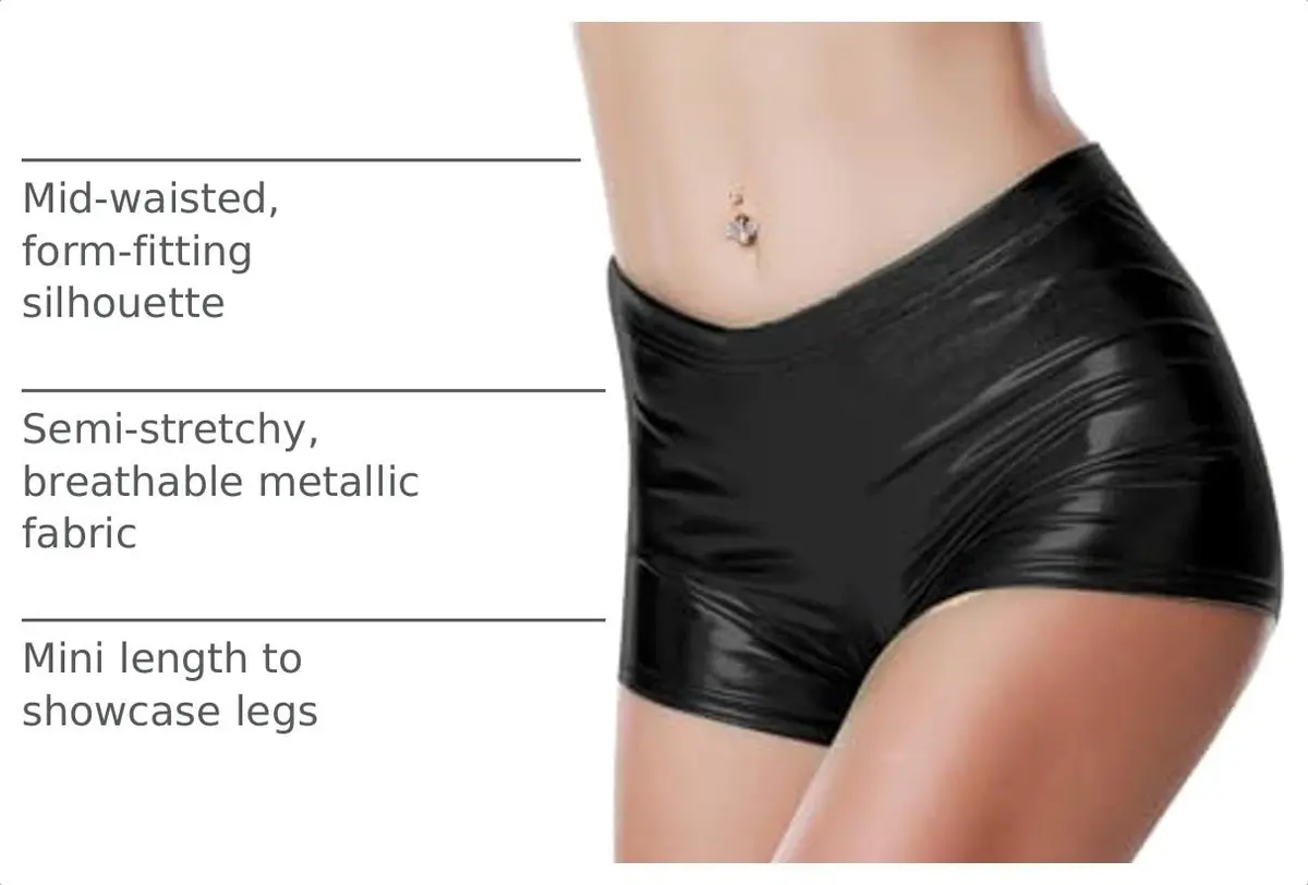 BLACK JACKY Women's Metallic Rave Booty Shorts Faux Leather Shiny High Waist Small Black | Sexy Festival Wear - view 4
