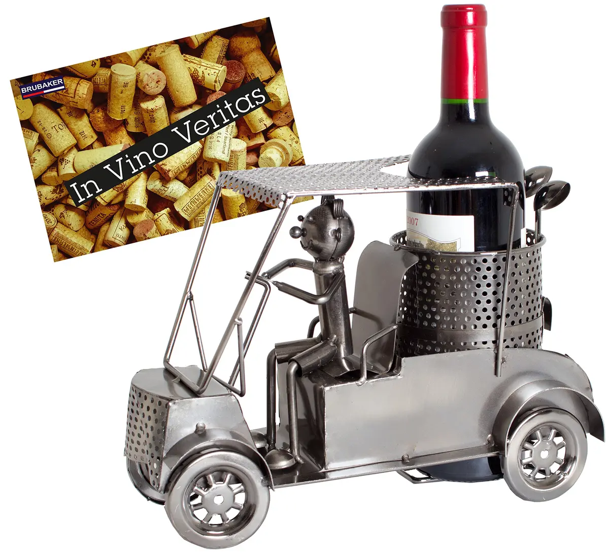 BRUBAKER Wine Bottle Holder Statue Golfer in A Golf Cart | Unique Golf & Wine Decor, Recycled Metal, 12.01 inches - main product image