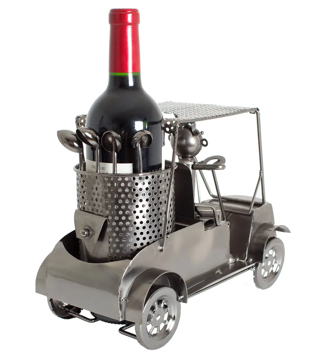 BRUBAKER Wine Bottle Holder Statue Golfer in A Golf Cart | Unique Golf & Wine Decor, Recycled Metal, 12.01 inches - view 6