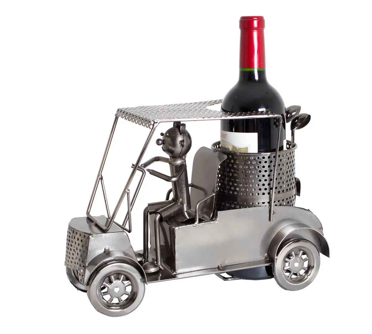 BRUBAKER Wine Bottle Holder Statue Golfer in A Golf Cart | Unique Golf & Wine Decor, Recycled Metal, 12.01 inches - view 7
