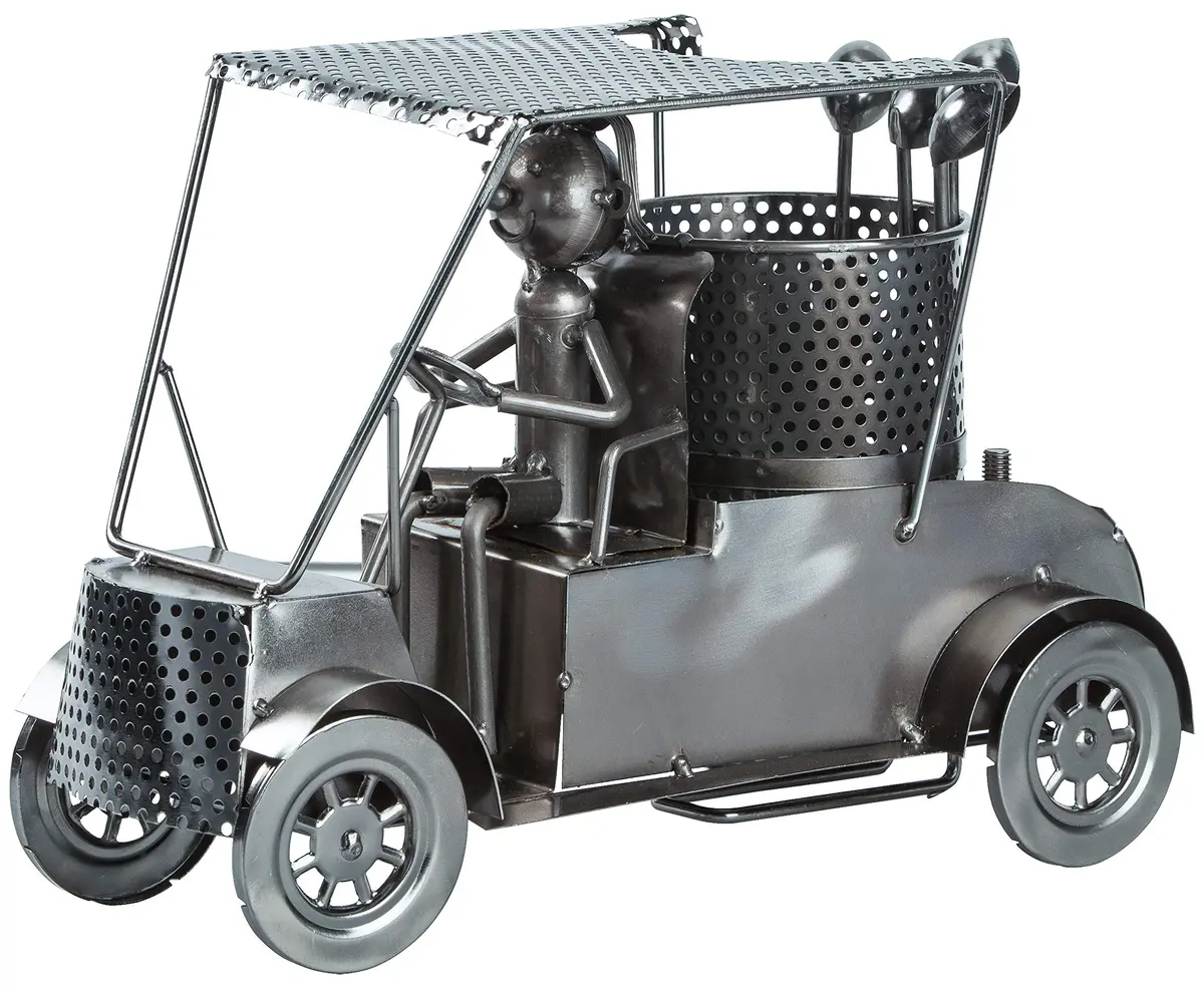 BRUBAKER Wine Bottle Holder Statue Golfer in A Golf Cart | Unique Golf & Wine Decor, Recycled Metal, 12.01 inches - view 2