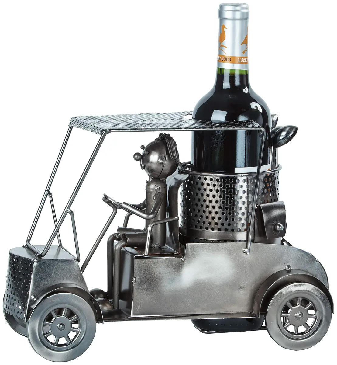 BRUBAKER Wine Bottle Holder Statue Golfer in A Golf Cart | Unique Golf & Wine Decor, Recycled Metal, 12.01 inches - view 3