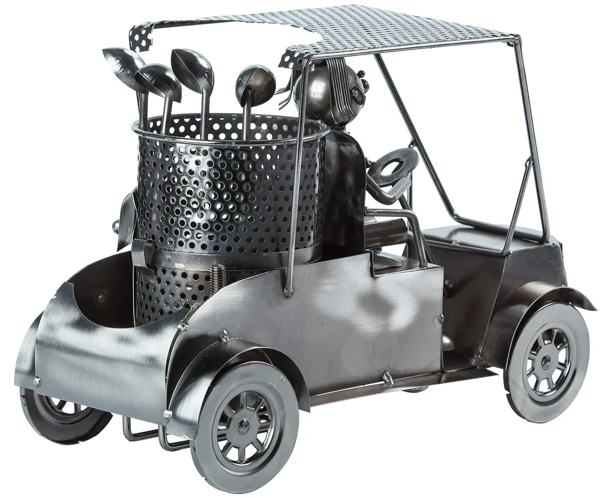 BRUBAKER Wine Bottle Holder Statue Golfer in A Golf Cart | Unique Golf & Wine Decor, Recycled Metal, 12.01 inches - view 4