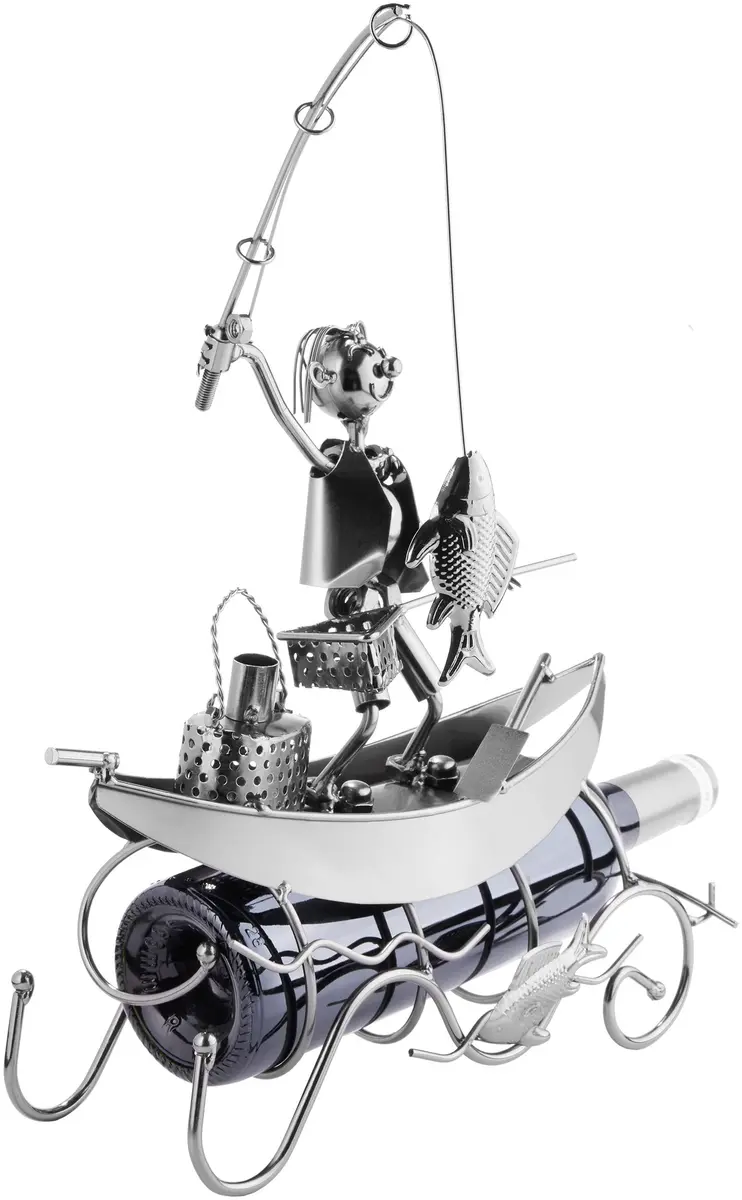 BRUBAKER Fisherman on a Boat Metal Wine Bottle Holder Statue Sculpture | 30.5 cm (11.8") L x 36.6 cm (14.6") H x 10.9 cm (4.3") W - view 5