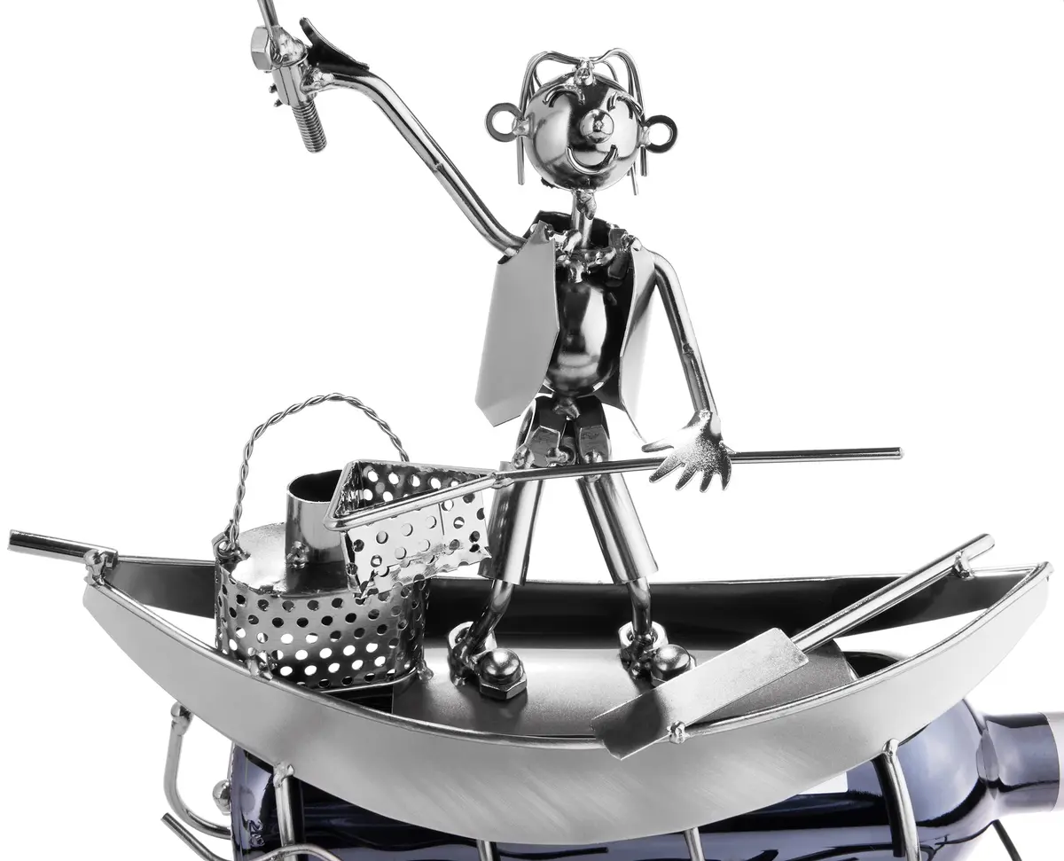 BRUBAKER Fisherman on a Boat Metal Wine Bottle Holder Statue Sculpture | 30.5 cm (11.8") L x 36.6 cm (14.6") H x 10.9 cm (4.3") W - view 6