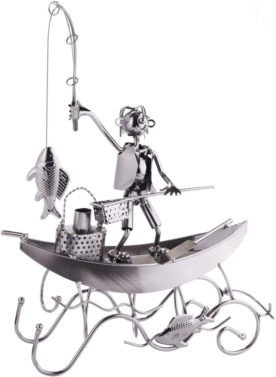 BRUBAKER Fisherman on a Boat Metal Wine Bottle Holder Statue Sculpture | 30.5 cm (11.8") L x 36.6 cm (14.6") H x 10.9 cm (4.3") W - view 7
