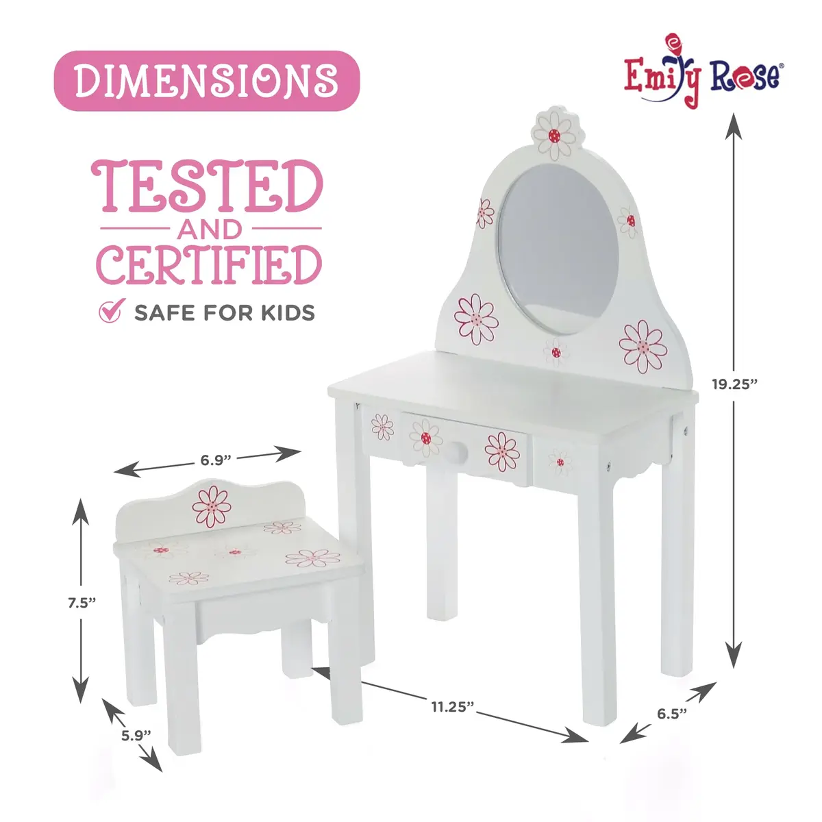 Emily Rose 18 Inch Doll Vanity & Bench Set with Storage – Realistic Wooden Furniture for Dolls - view 6