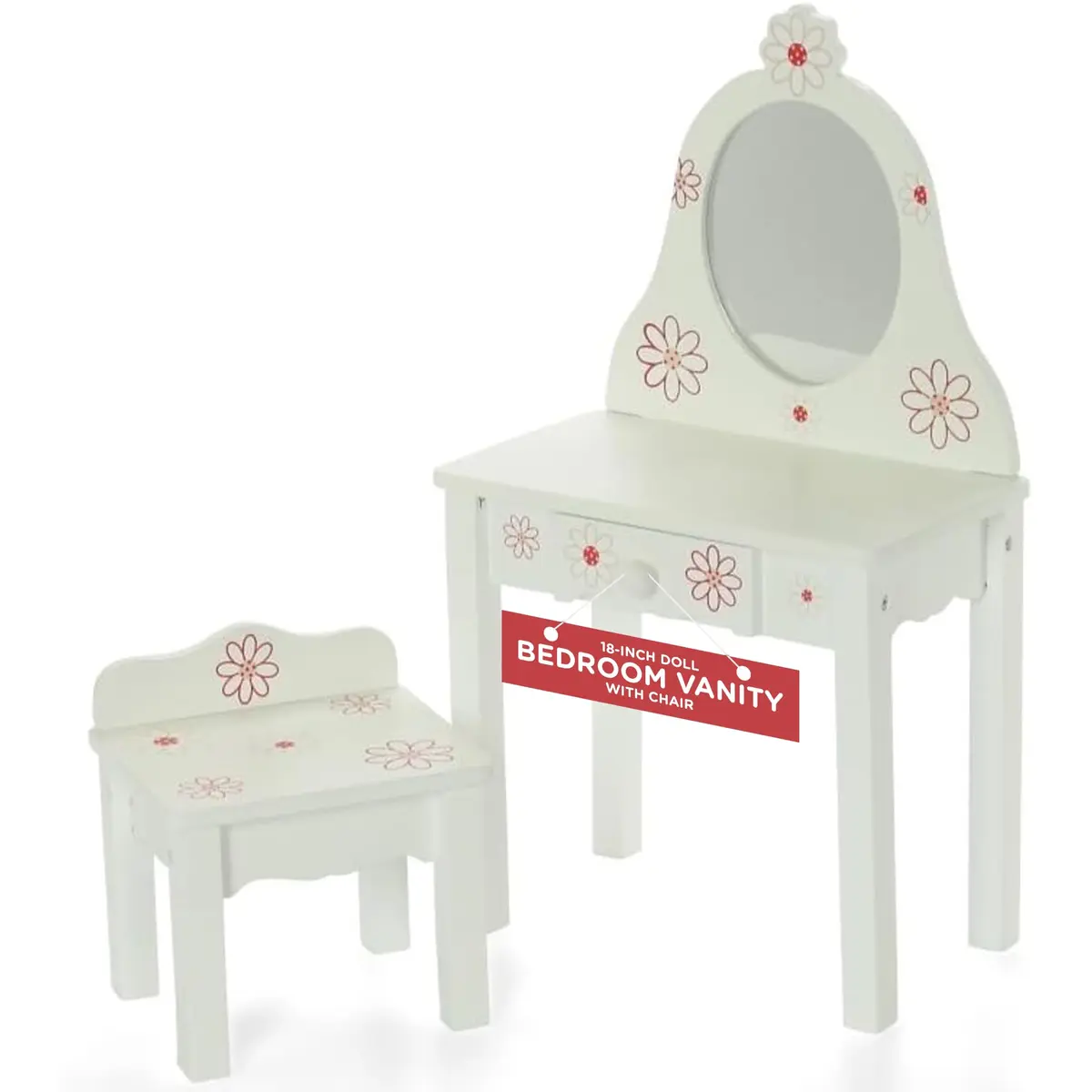 Emily Rose 18 Inch Doll Vanity & Bench Set with Storage – Realistic Wooden Furniture for Dolls - main product image