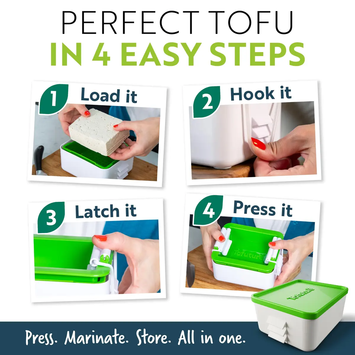 Tofuture Tofu Press | Self-Contained Vegan Tofu Water Remover, Fits 8-16 oz | Dishwasher Safe - view 6