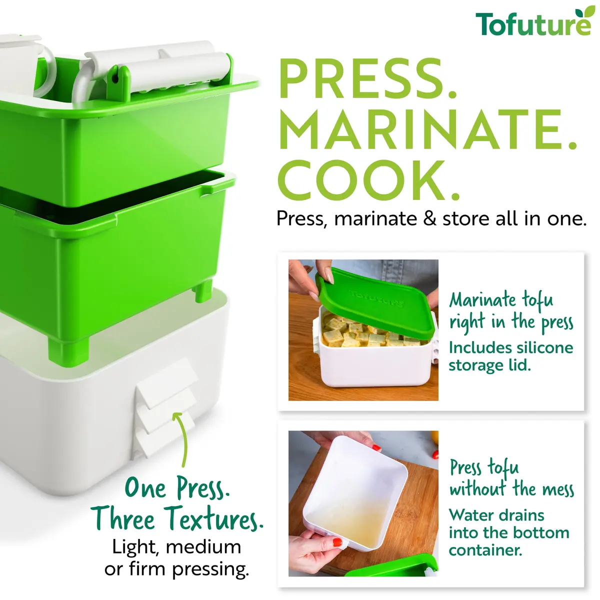 Tofuture Tofu Press | Self-Contained Vegan Tofu Water Remover, Fits 8-16 oz | Dishwasher Safe - view 4