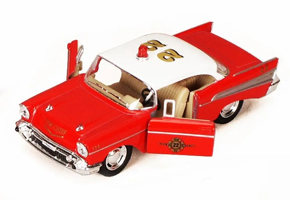 KiNSMART 1957 Chevy Bel Air Coupe 1:40 Scale 5" Die Cast Metal Classic Toy Car (Rescue Fire) | Authentic Miniature Collectible - main product image