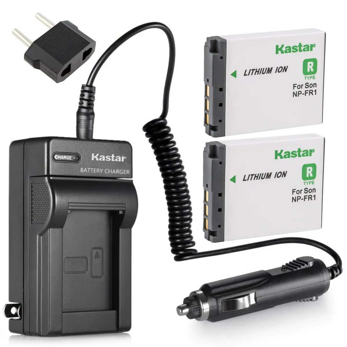 Kastar NP-FR1 Battery 2-Pack & Charger Kit for Sony NPFR1, DSC Models | 18-Month Warranty, 2 Batteries, Travel & Car Chargers - main product image