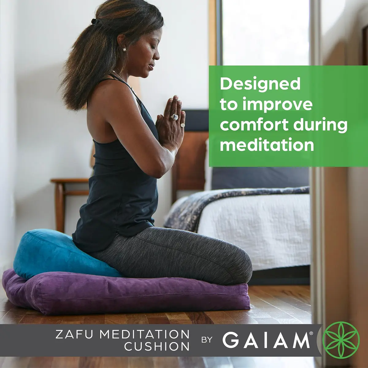 Gaiam Zafu Meditation Cushion Buckwheat Hull 38cm (15") Round | Supports Spine Alignment for Deeper Meditation - view 4