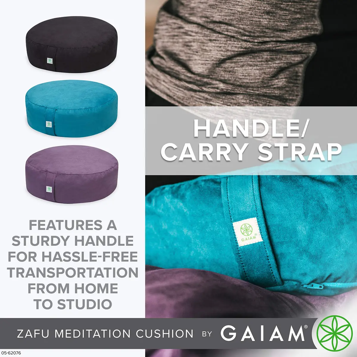 Gaiam Zafu Meditation Cushion Buckwheat Hull 38cm (15") Round | Supports Spine Alignment for Deeper Meditation - view 5