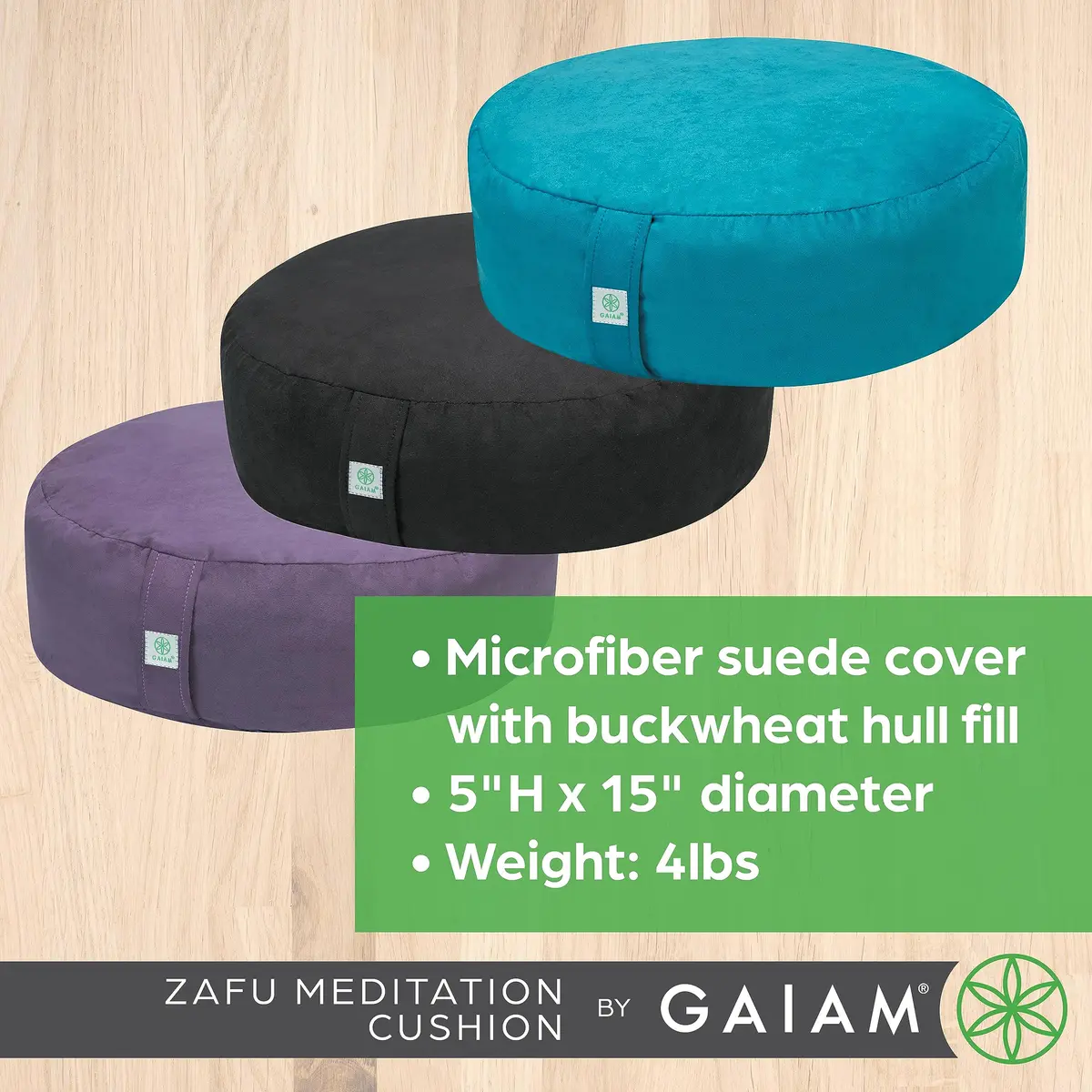 Gaiam Zafu Meditation Cushion Buckwheat Hull 38cm (15") Round | Supports Spine Alignment for Deeper Meditation - view 6