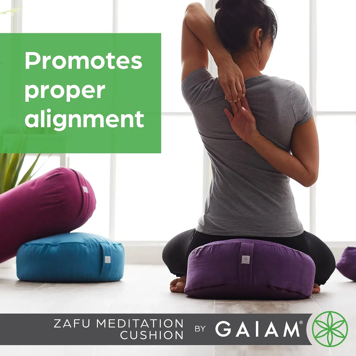 Gaiam Zafu Meditation Cushion Buckwheat Hull 38cm (15") Round | Supports Spine Alignment for Deeper Meditation - view 2