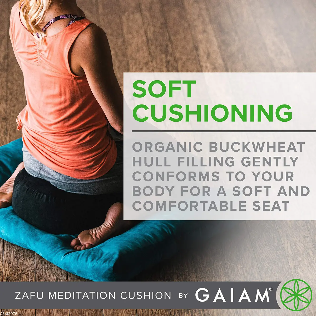 Gaiam Zafu Meditation Cushion Buckwheat Hull 38cm (15") Round | Supports Spine Alignment for Deeper Meditation - view 3