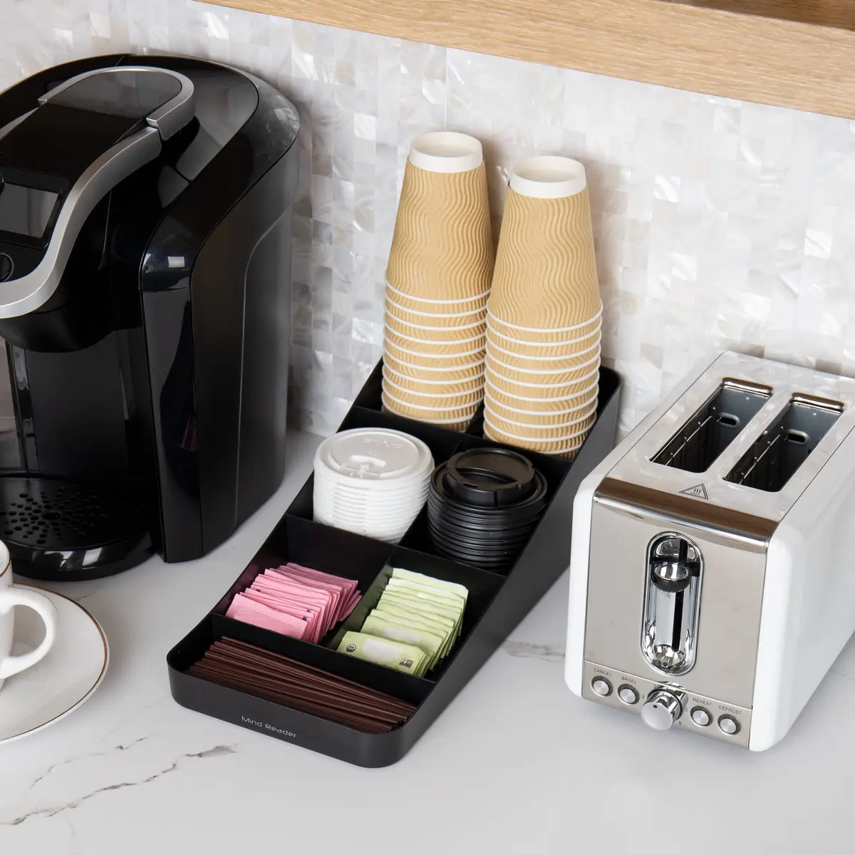 Mind Reader Countertop Condiment Station Organizer with 7 Compartments | Black, 7.25"L x 15.5"W x 5.25"H - view 7