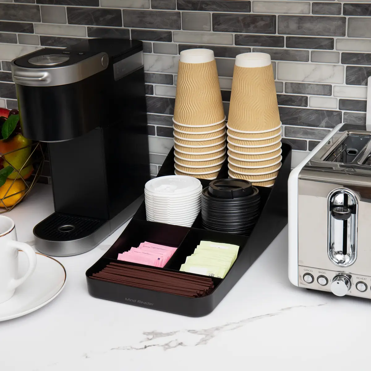 Mind Reader Countertop Condiment Station Organizer with 7 Compartments | Black, 7.25"L x 15.5"W x 5.25"H - view 2