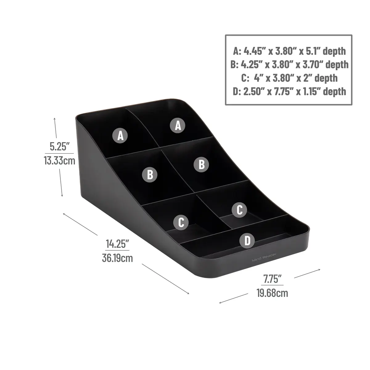 Mind Reader Countertop Condiment Station Organizer with 7 Compartments | Black, 7.25"L x 15.5"W x 5.25"H - view 3