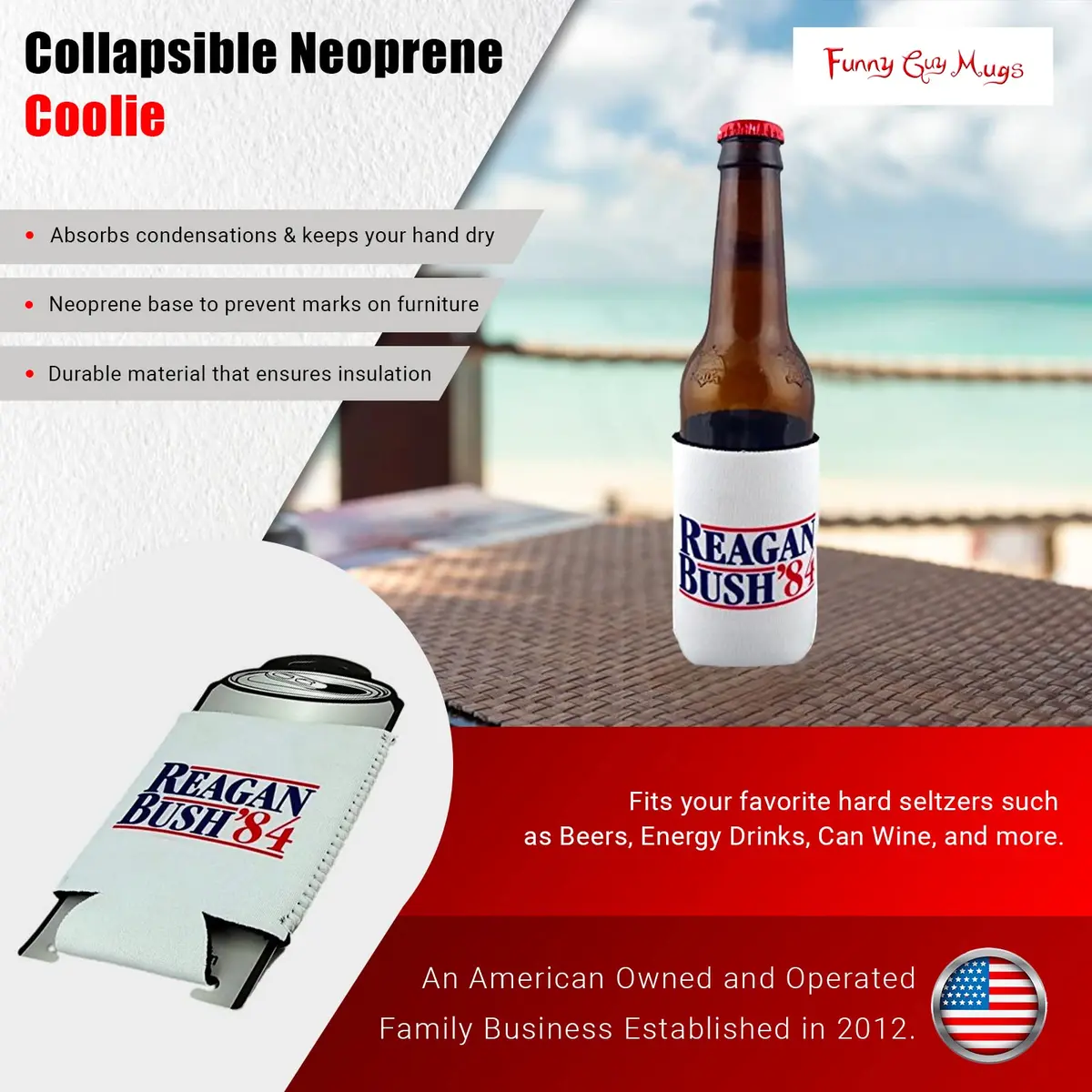 Funny Guy Mugs Reagan Bush '84 Collapsible Neoprene Can Coolie - Drink Cooler (12 oz) - view 2