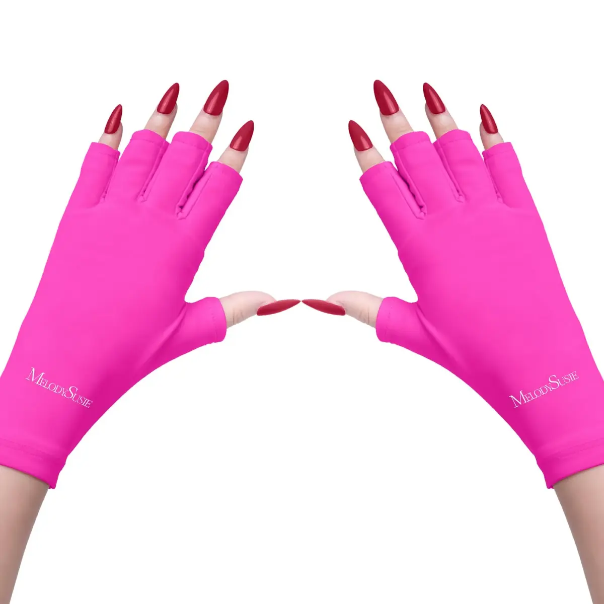 MelodySusie UV Gloves for Gel Nail Lamp, Professional Protection Fingerless Gloves (Neon Pink) | Protects Hands from UV Harm - main product image