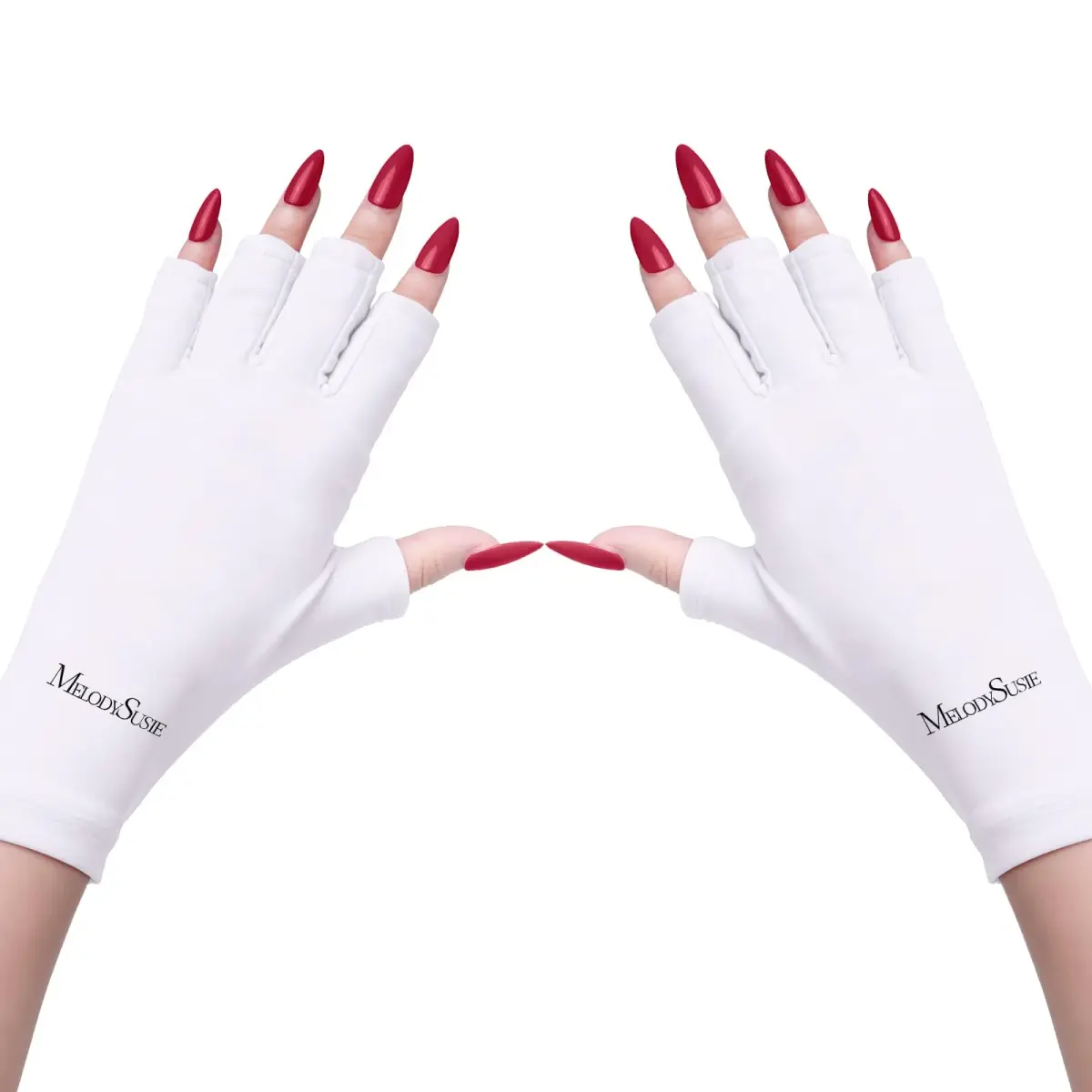 MelodySusie UV Gloves for Gel Nail Lamp, Professional UPF50+ UV Protection Fingerless Gloves (White) | Protects Hands from UV Harm - main product image