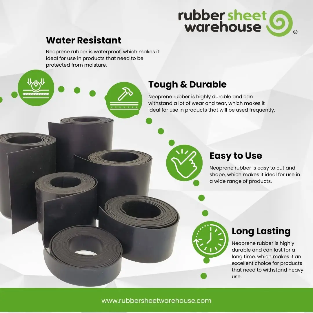 Rubber Sheet Warehouse Neoprene Rubber Sheet 1/16" (.062") Thick 10" x 10' | Strong, Flexible & Durable - view 4