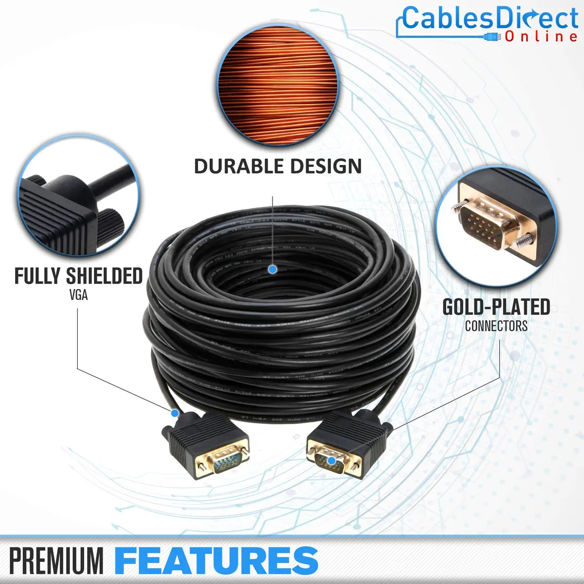 Cables Direct Online 10FT SVGA Monitor Cable - Male to Male VGA to VGA 1080P for PC, Projector, Laptop, TV - view 2