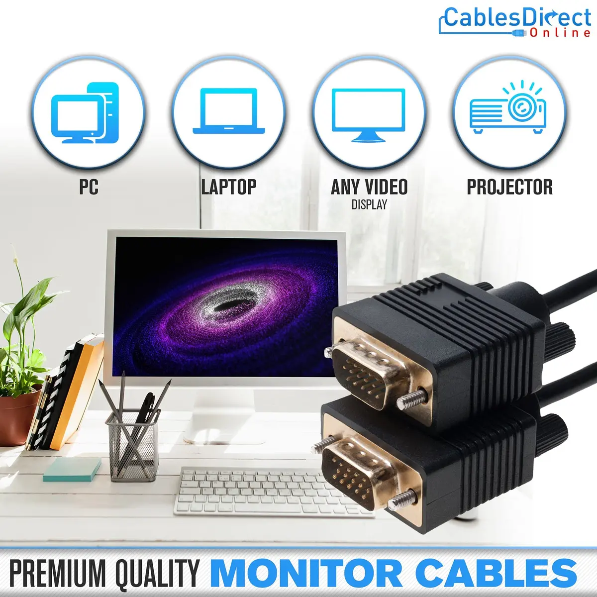 Cables Direct Online 10FT SVGA Monitor Cable - Male to Male VGA to VGA 1080P for PC, Projector, Laptop, TV - view 3