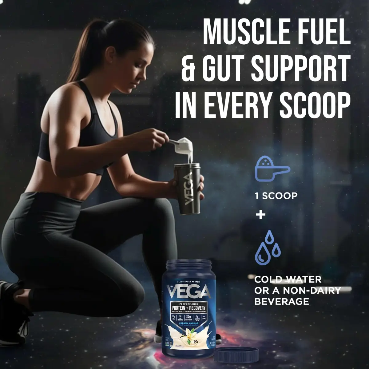 Vega Protein + Recovery Vanilla 816g (28.8 oz) | NSF Certified Plant-Based Protein for Muscle Recovery - view 6