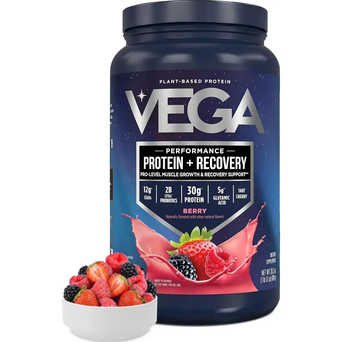 Vega Protein + Recovery Berry 816g (28.8 oz) - NSF Certified Plant-Based Protein for Muscle Recovery - main product image