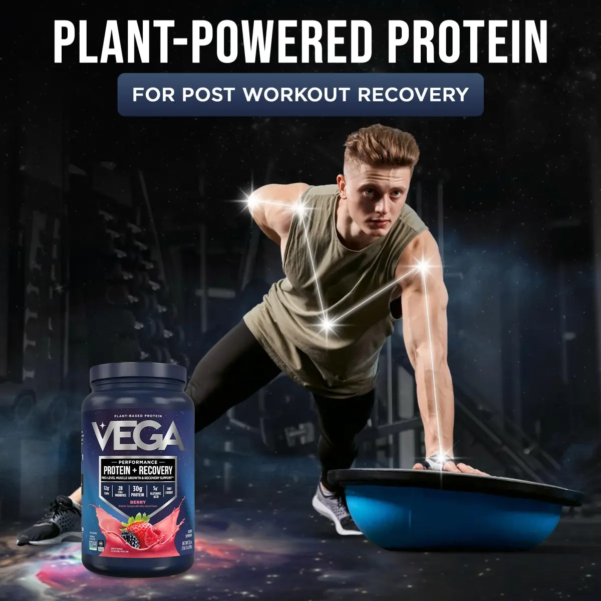 Vega Protein + Recovery Berry 816g (28.8 oz) - NSF Certified Plant-Based Protein for Muscle Recovery - view 2