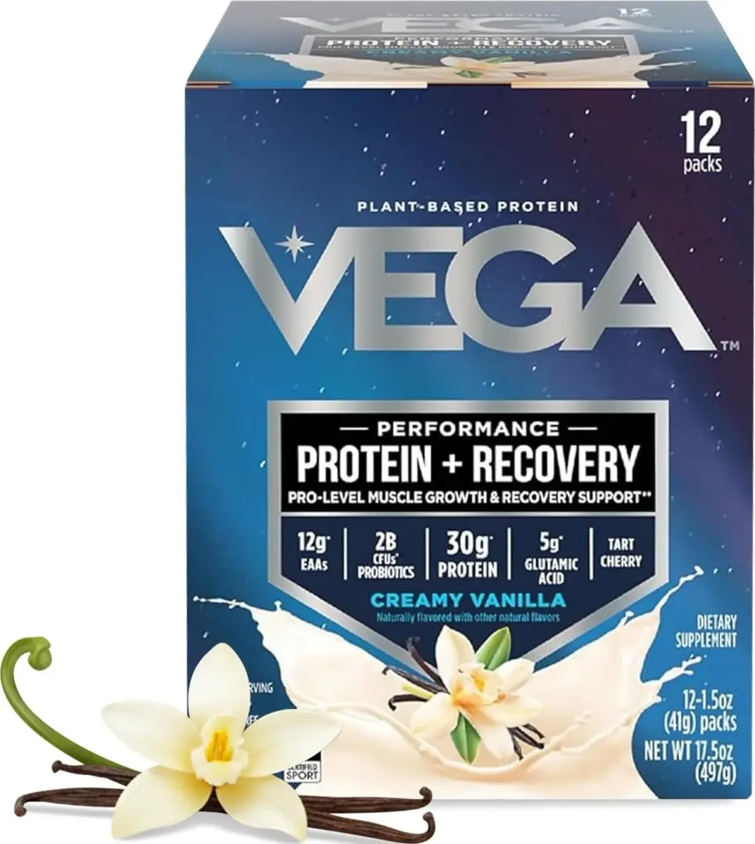 Vega Protein + Recovery Vanilla 12 x 1.6 oz - NSF Certified Plant-Based Protein Powder - main product image