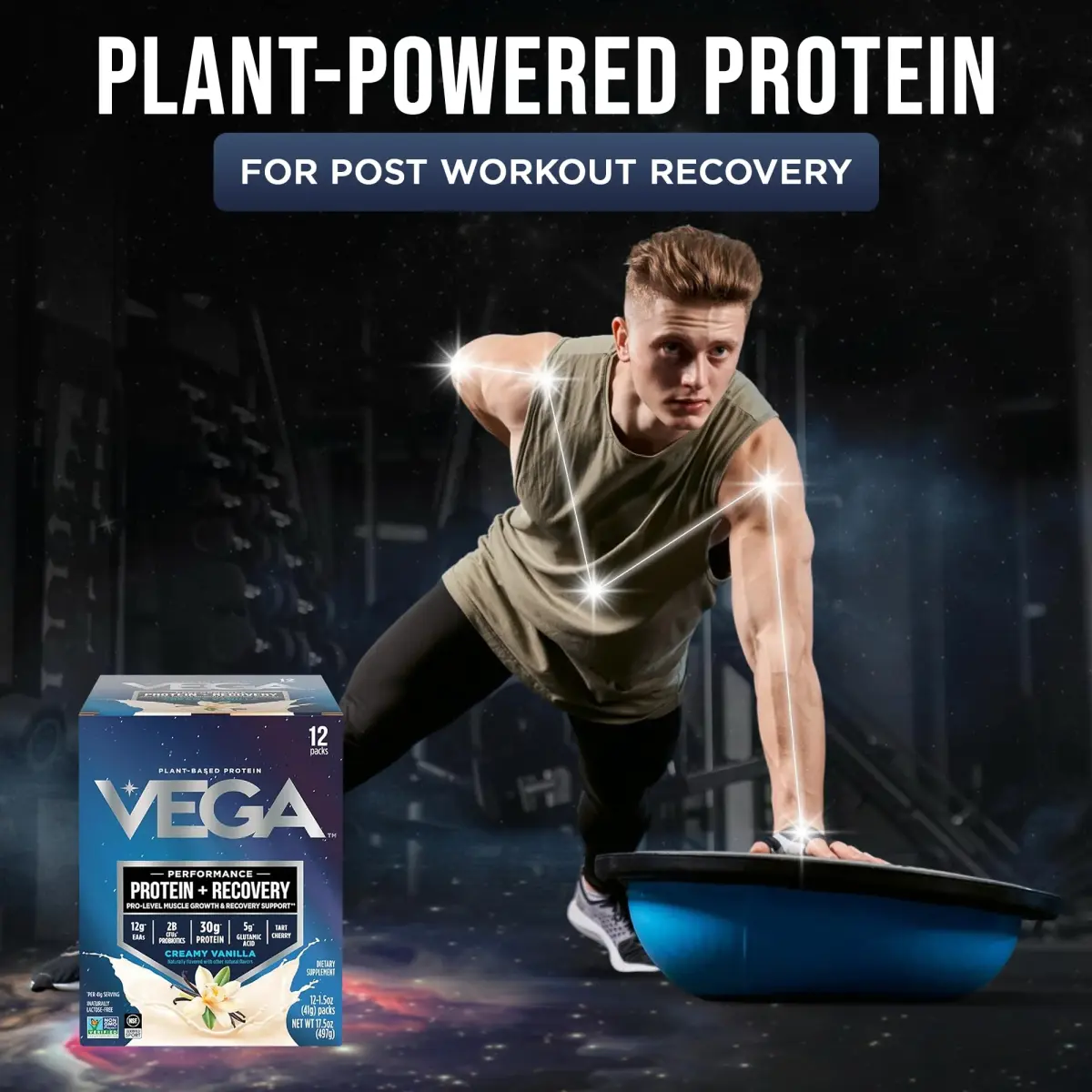 Vega Protein + Recovery Vanilla 12 x 1.6 oz - NSF Certified Plant-Based Protein Powder - view 2