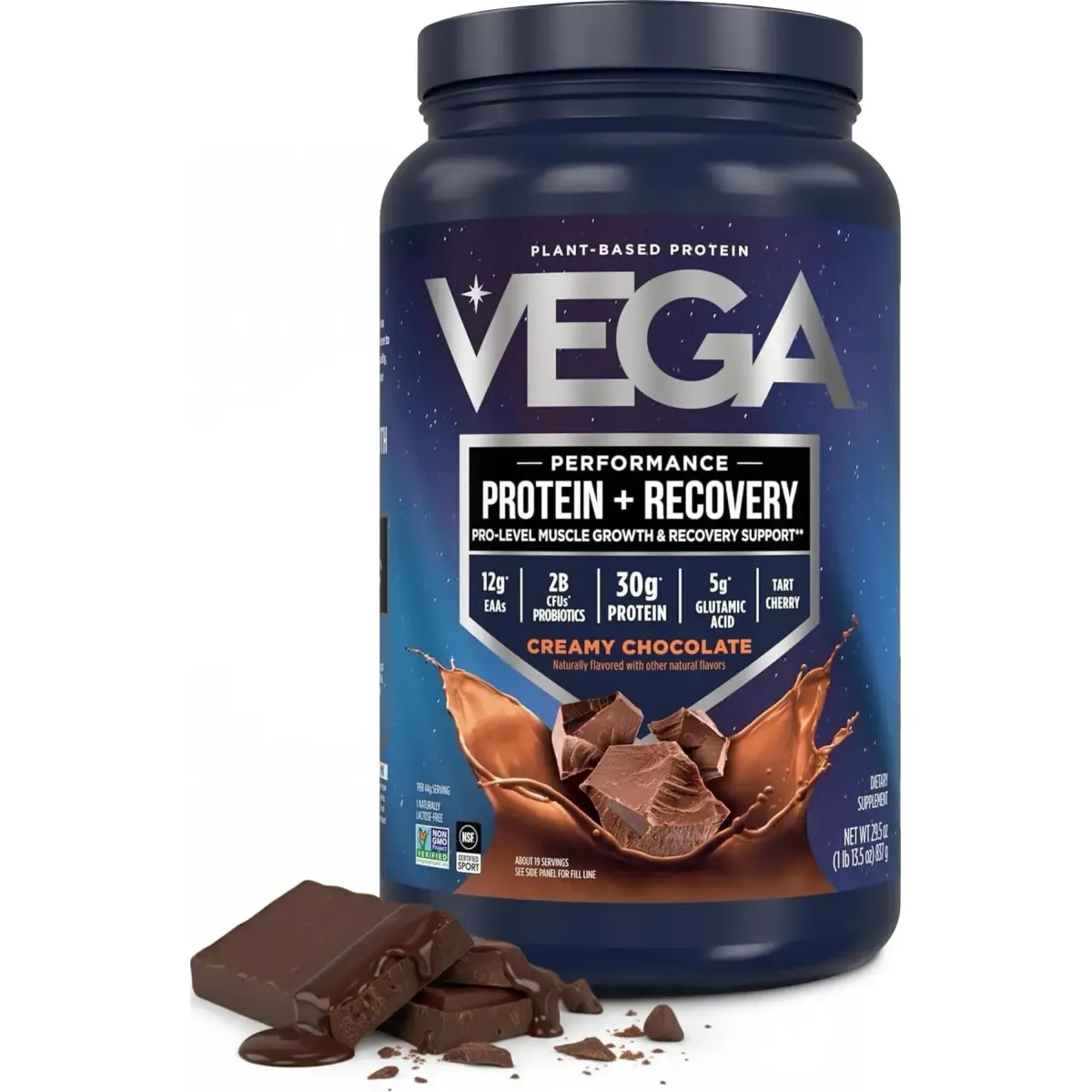 Vega Protein + Recovery Chocolate 816g (28.8 oz) | NSF Certified Plant-Based Protein for Muscle Recovery - main product image