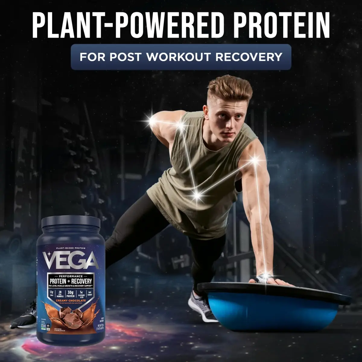 Vega Protein + Recovery Chocolate 816g (28.8 oz) | NSF Certified Plant-Based Protein for Muscle Recovery - view 2