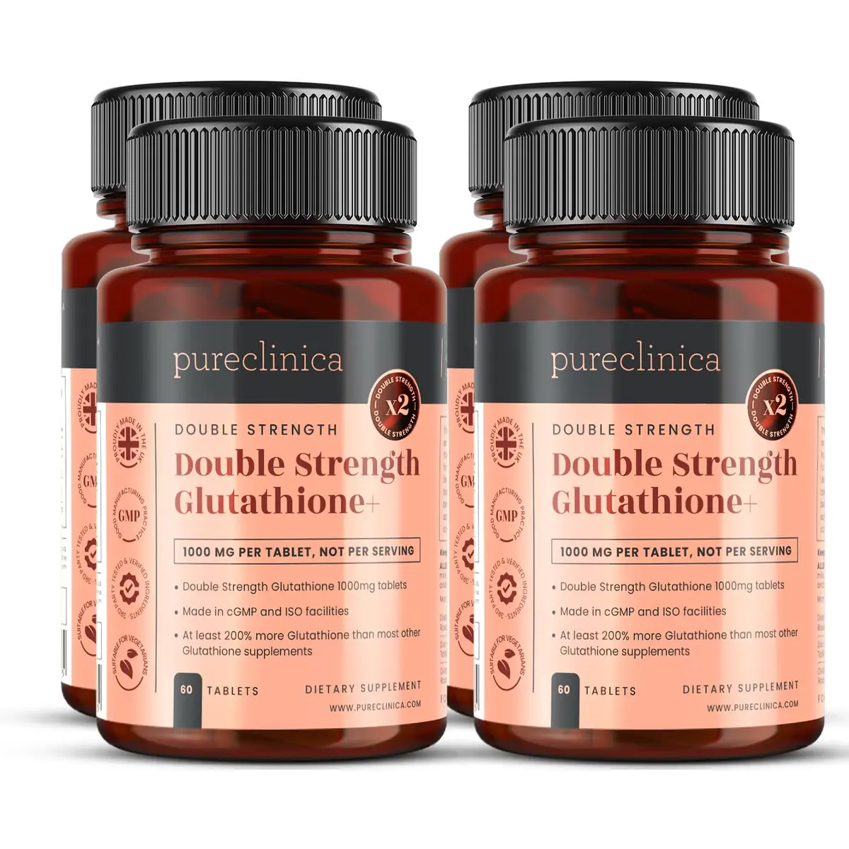 Pureclinica Glutathione 1000mg 240 Tablets | Supports Skin Brightening & Antioxidant Defense - main product image