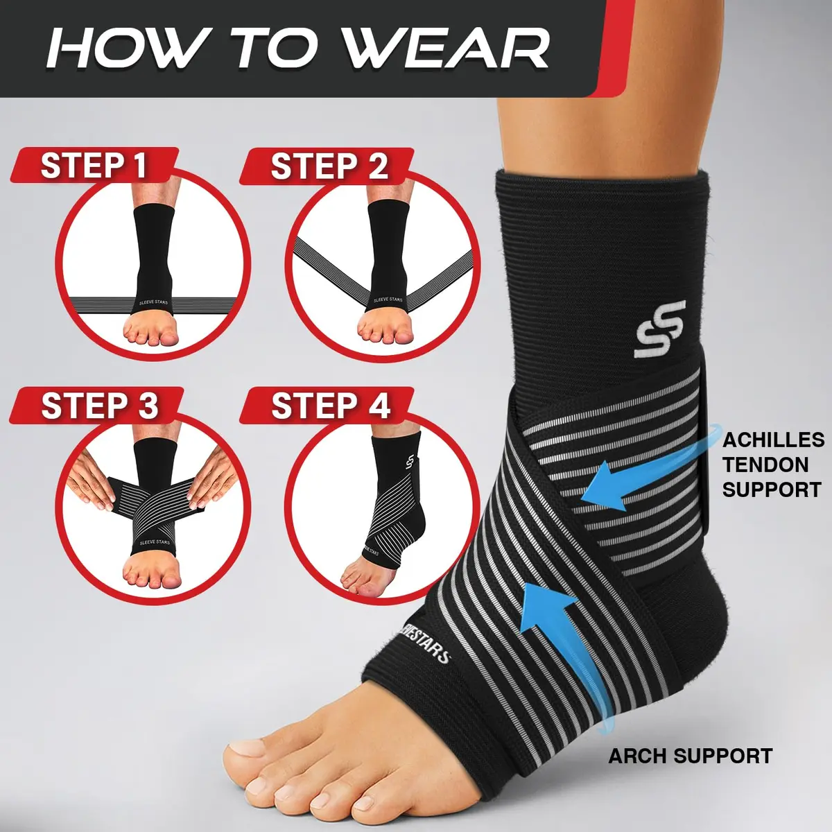 SS Sleeve Stars Black Adjustable Ankle Brace with Figure 8 Strap, Medium (10"-12") | FDA Approved Support for Sprains & Plantar Fasciitis - view 6
