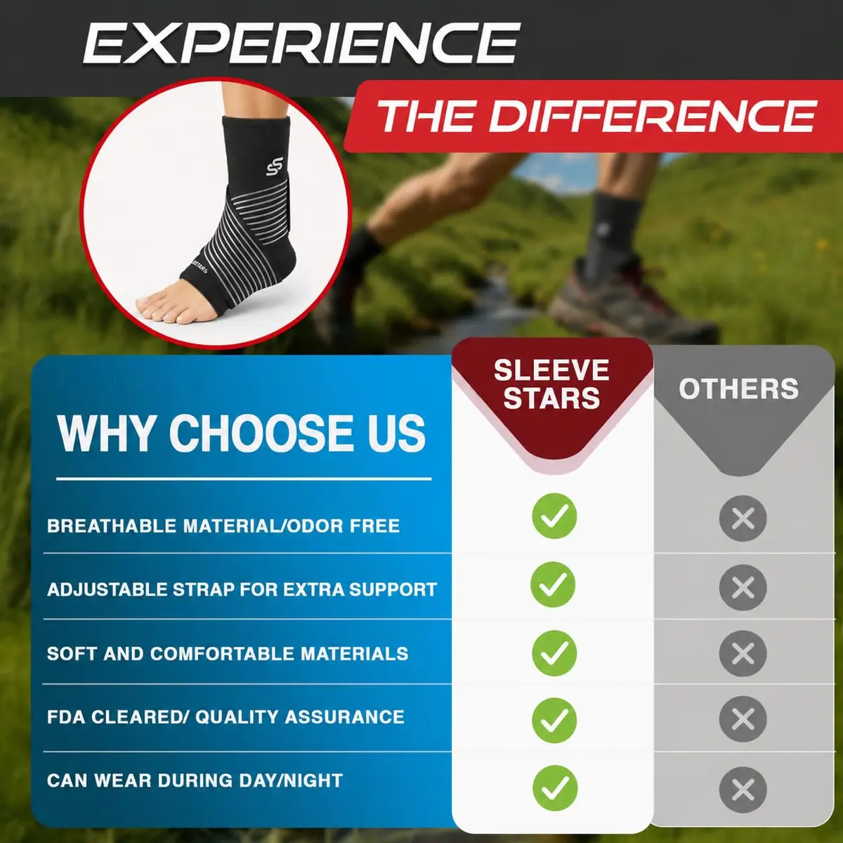 SS Sleeve Stars Black Adjustable Ankle Brace with Figure 8 Strap, Medium (10"-12") | FDA Approved Support for Sprains & Plantar Fasciitis - view 7
