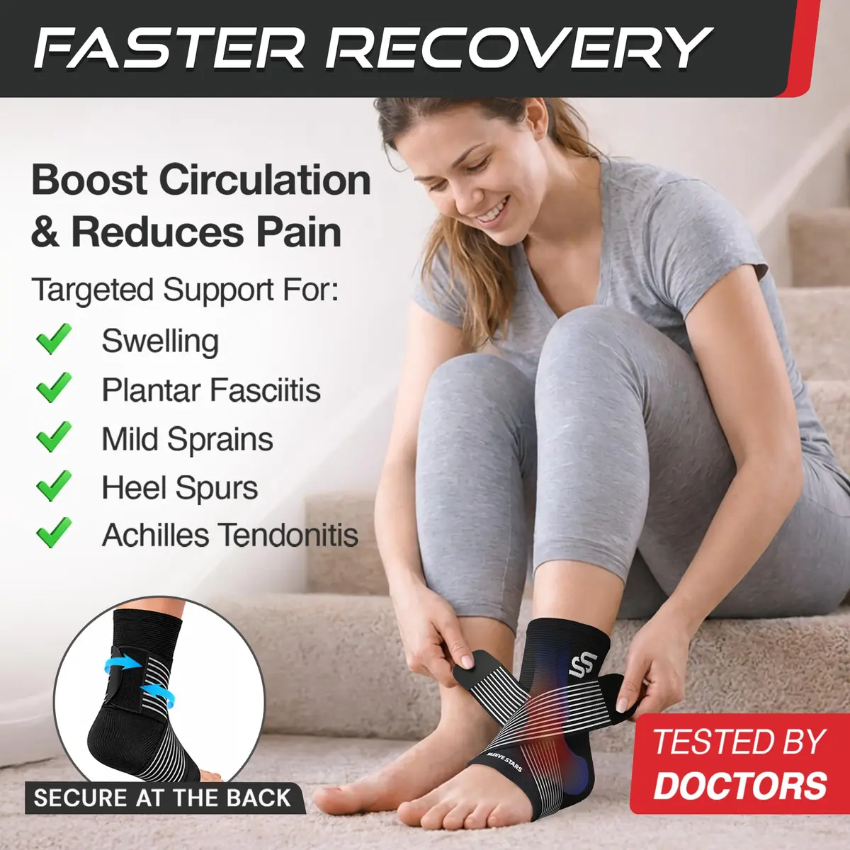 SS Sleeve Stars Black Adjustable Ankle Brace with Figure 8 Strap, Medium (10"-12") | FDA Approved Support for Sprains & Plantar Fasciitis - view 2