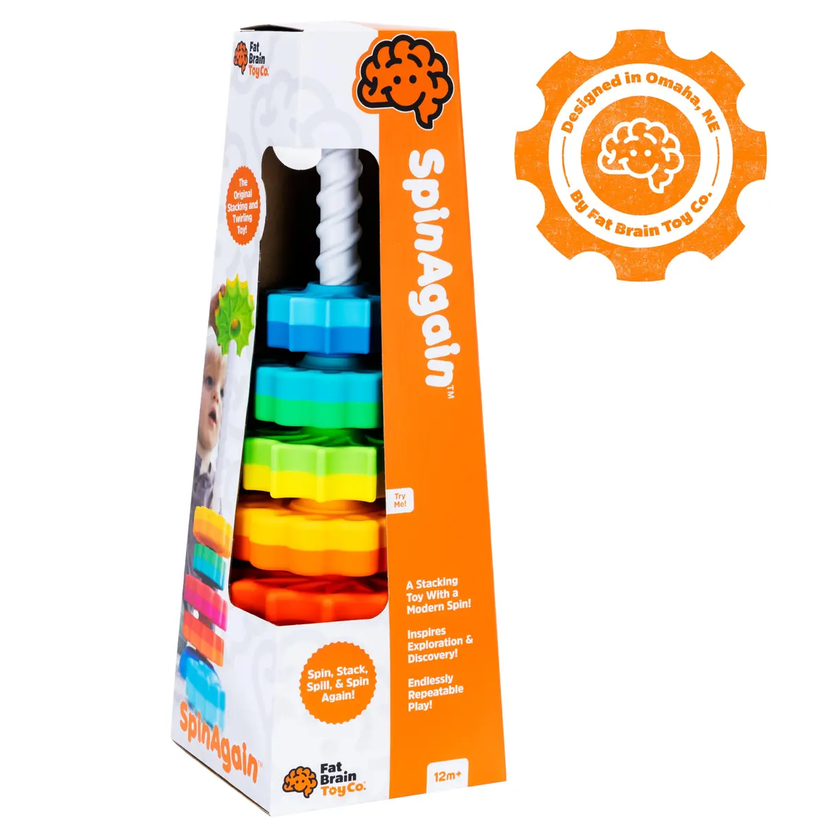 Fat Brain Toys SpinAgain Baby Stacking & Spinning Toy for Toddlers Ages 1+ | Develops Coordination & Cause-Effect - view 10